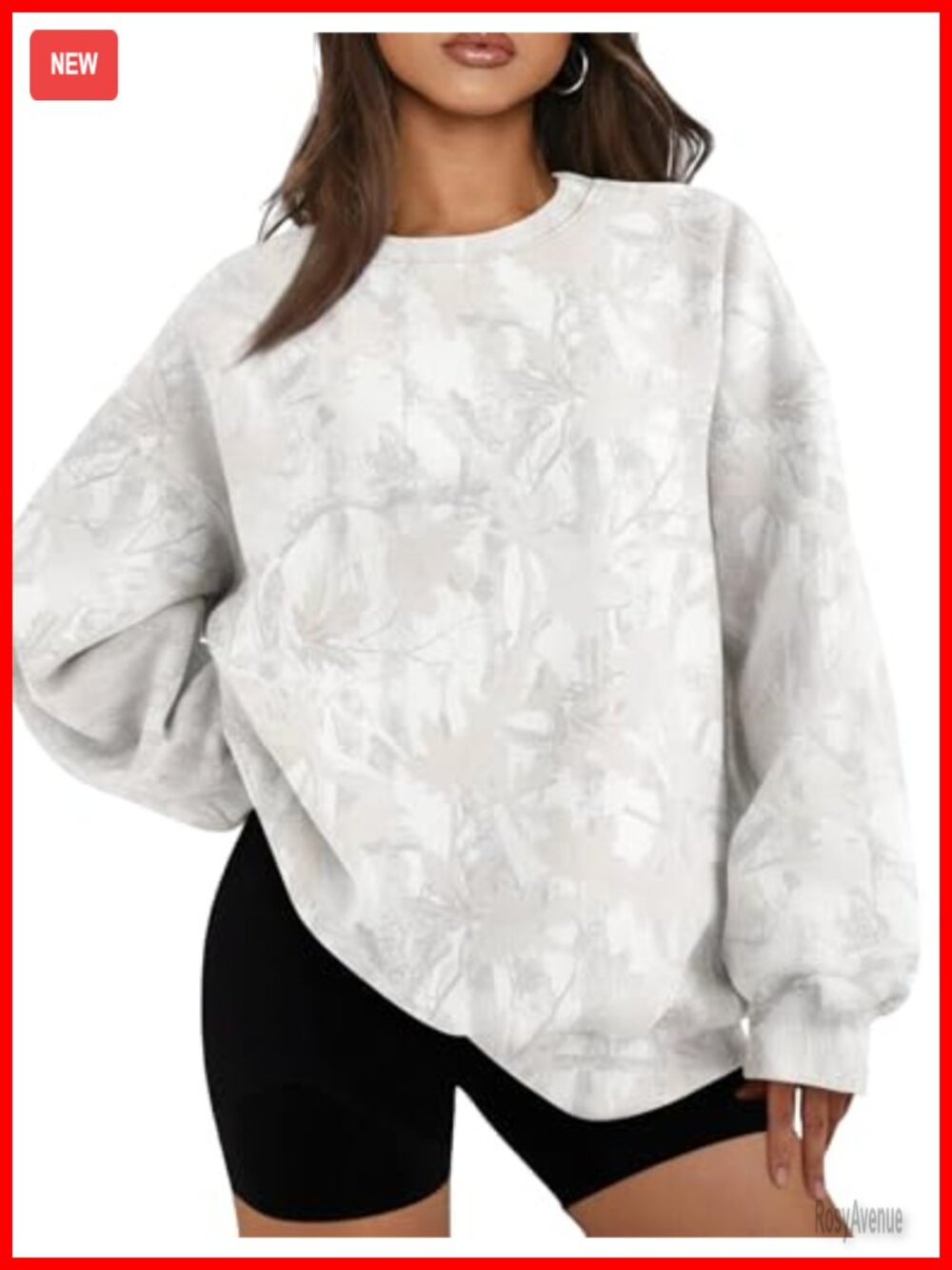 Oversized Camo Sweatshirt Crew Neck Fleece Pullover Womens Loose Fit Fall Winter